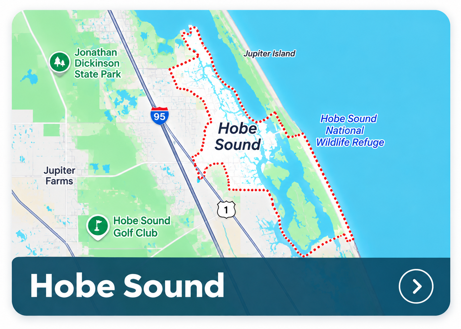 Illustrated area map for Hobe Sound, Florida