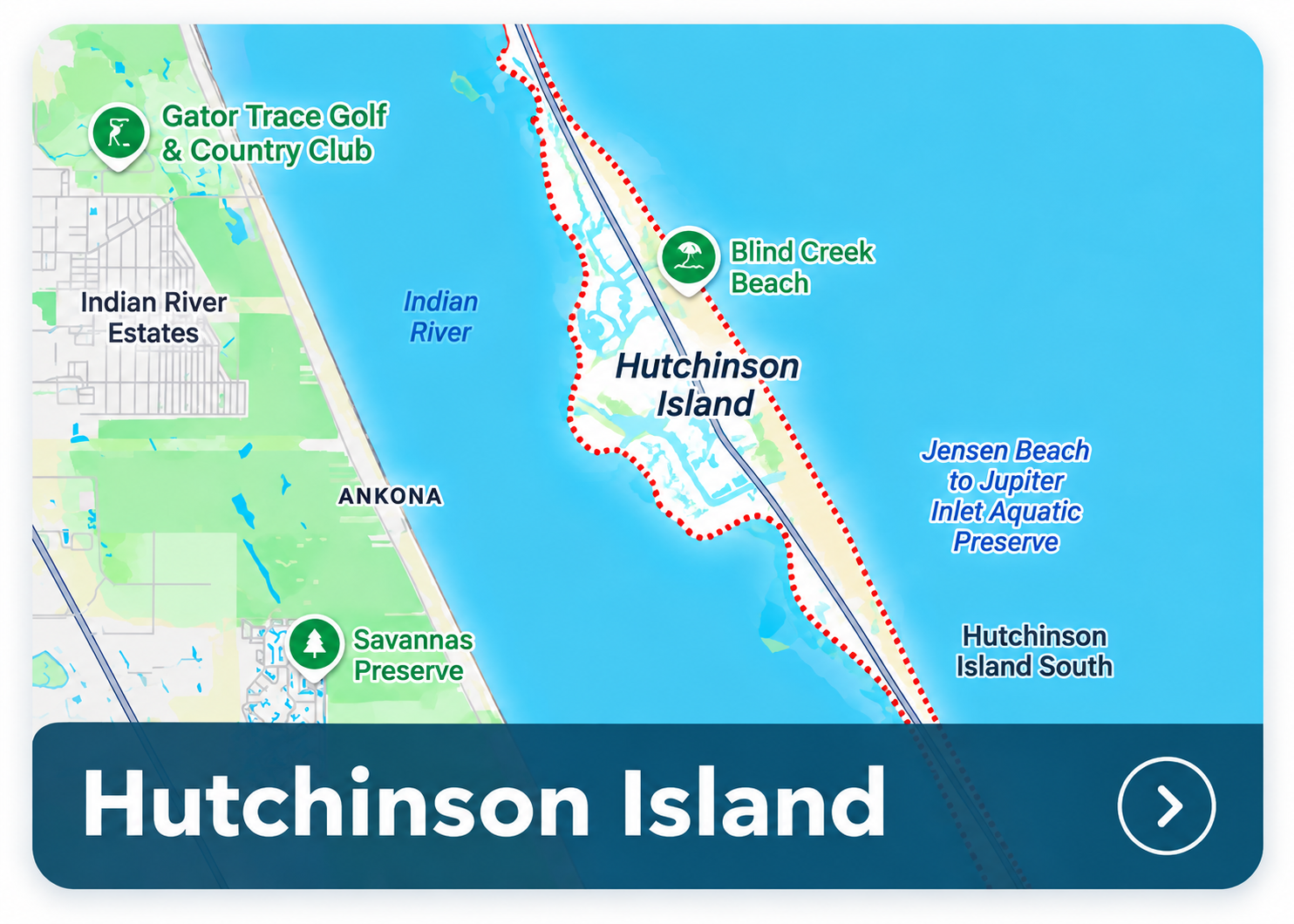 Illustrated area map for Hutchinson Island, Florida