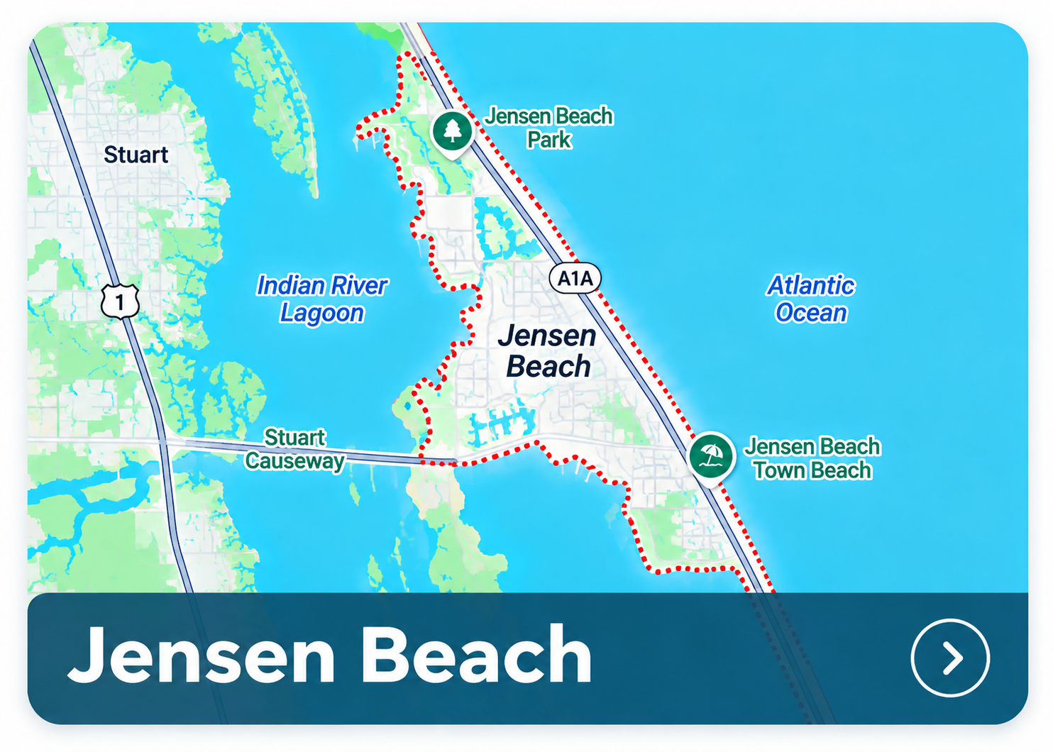 Illustrated area map for Jensen Beach, Florida