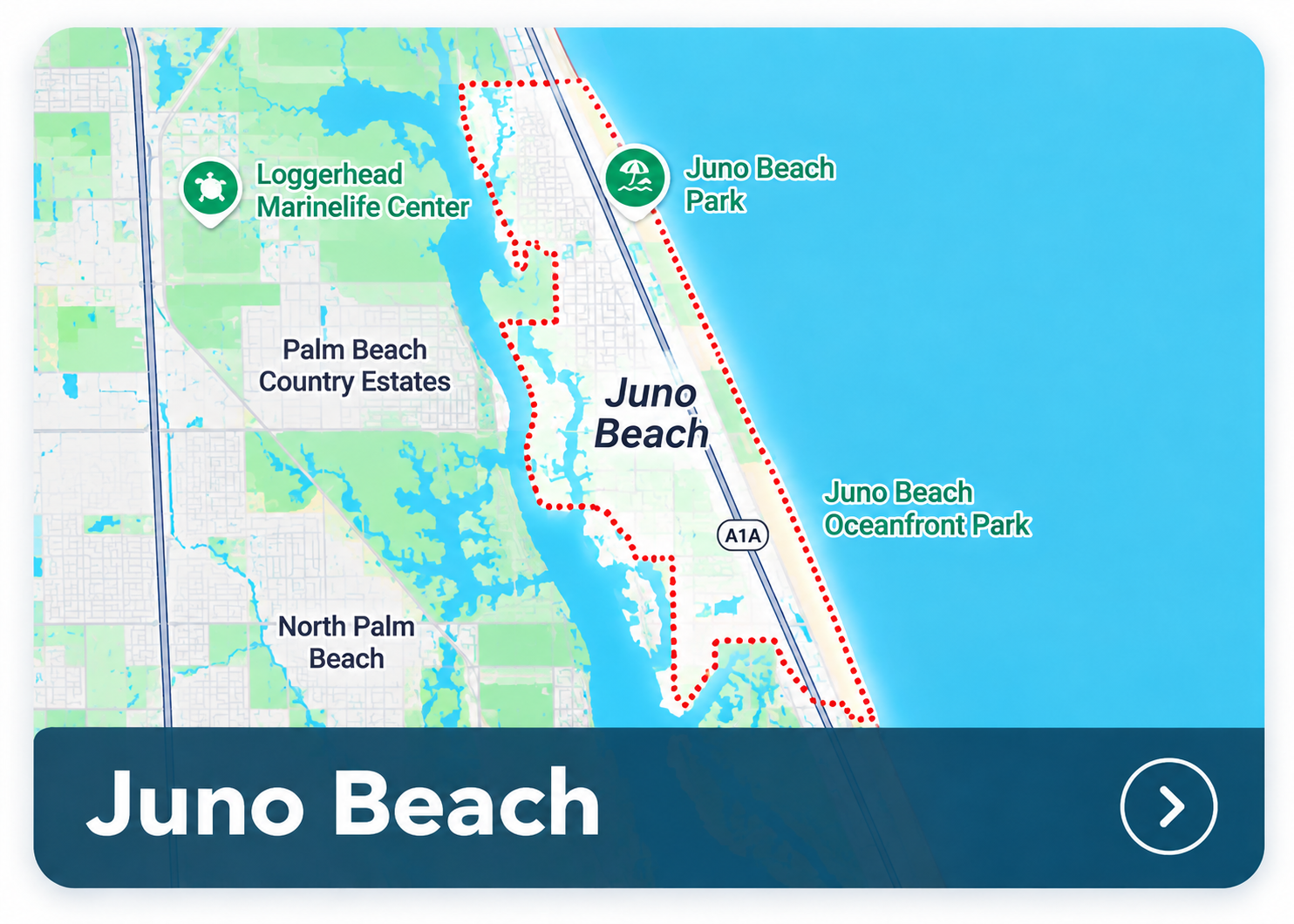 Illustrated area map for Juno Beach, Florida