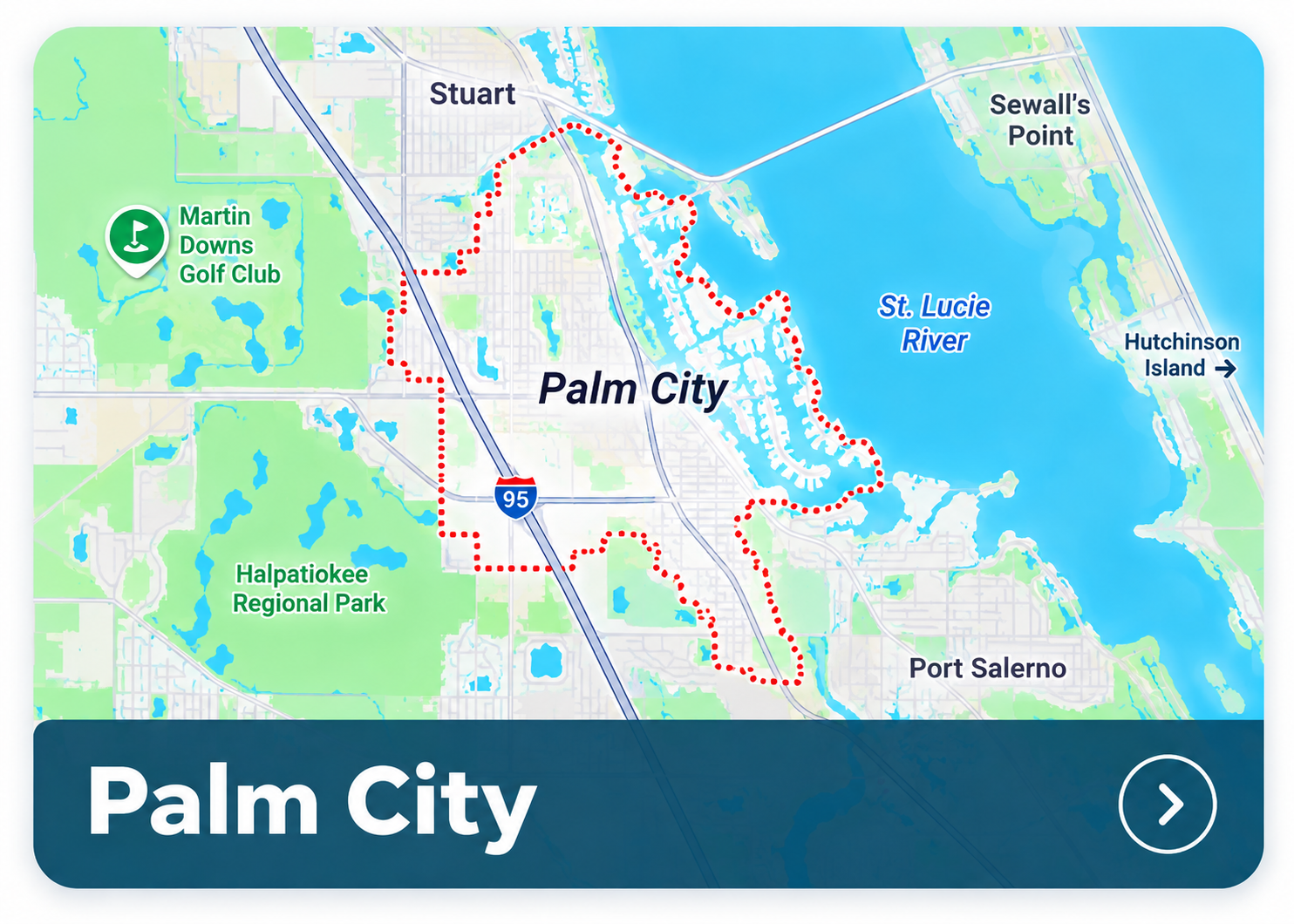 Illustrated area map for Palm City, Florida