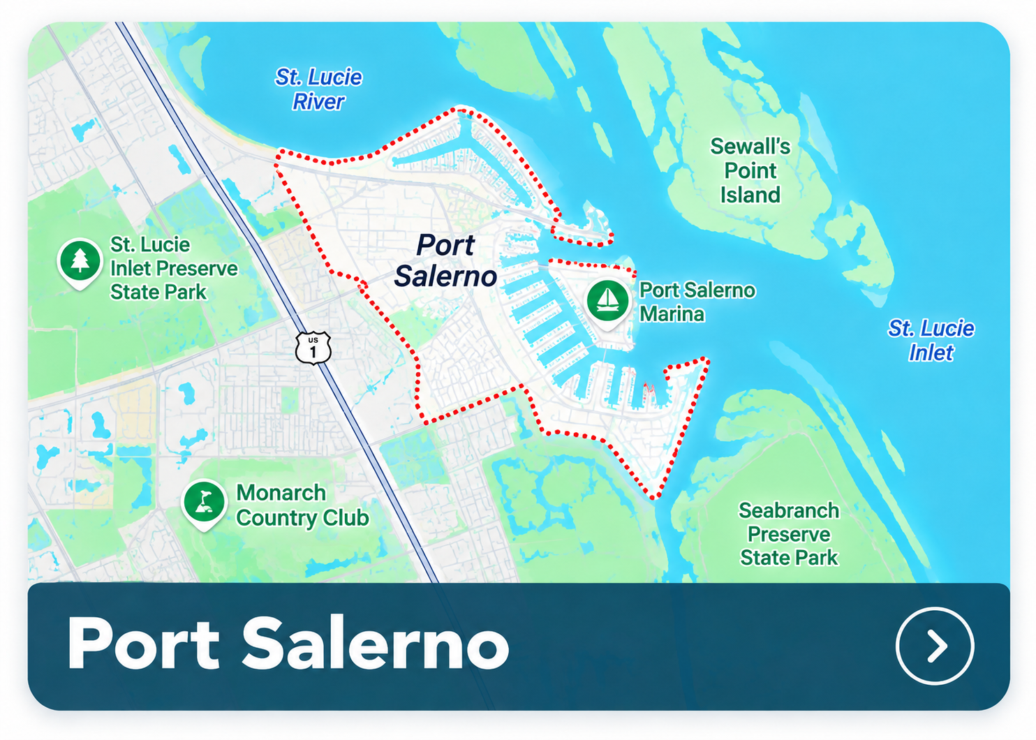 Illustrated area map for Port Salerno, Florida