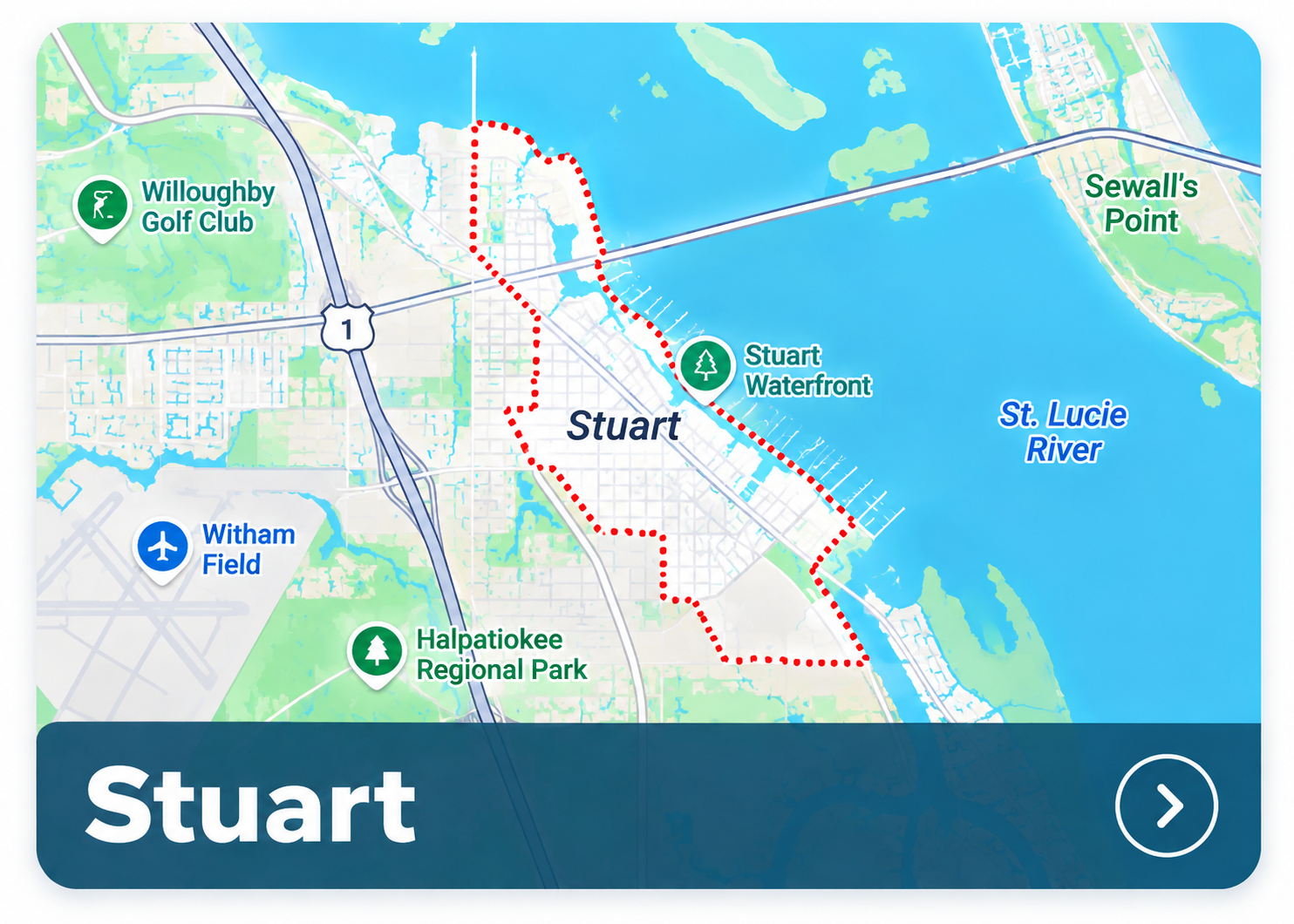 Illustrated area map for Stuart, Florida