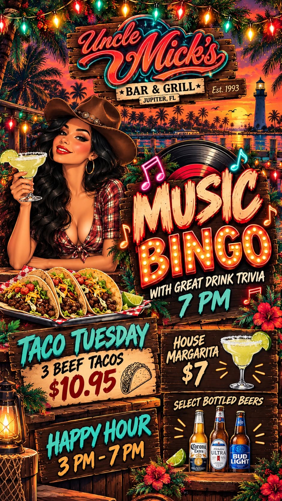 Promotional flyer for Taco Tuesday & Music