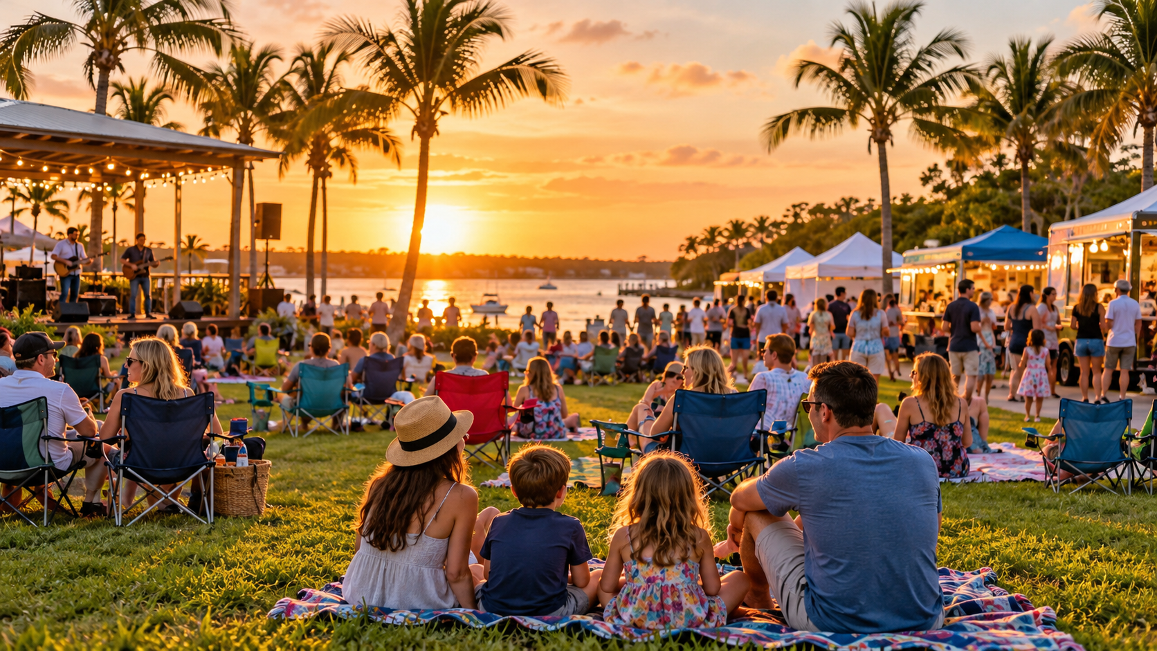 Illustrative sunset community festival scene for a TikTok preview