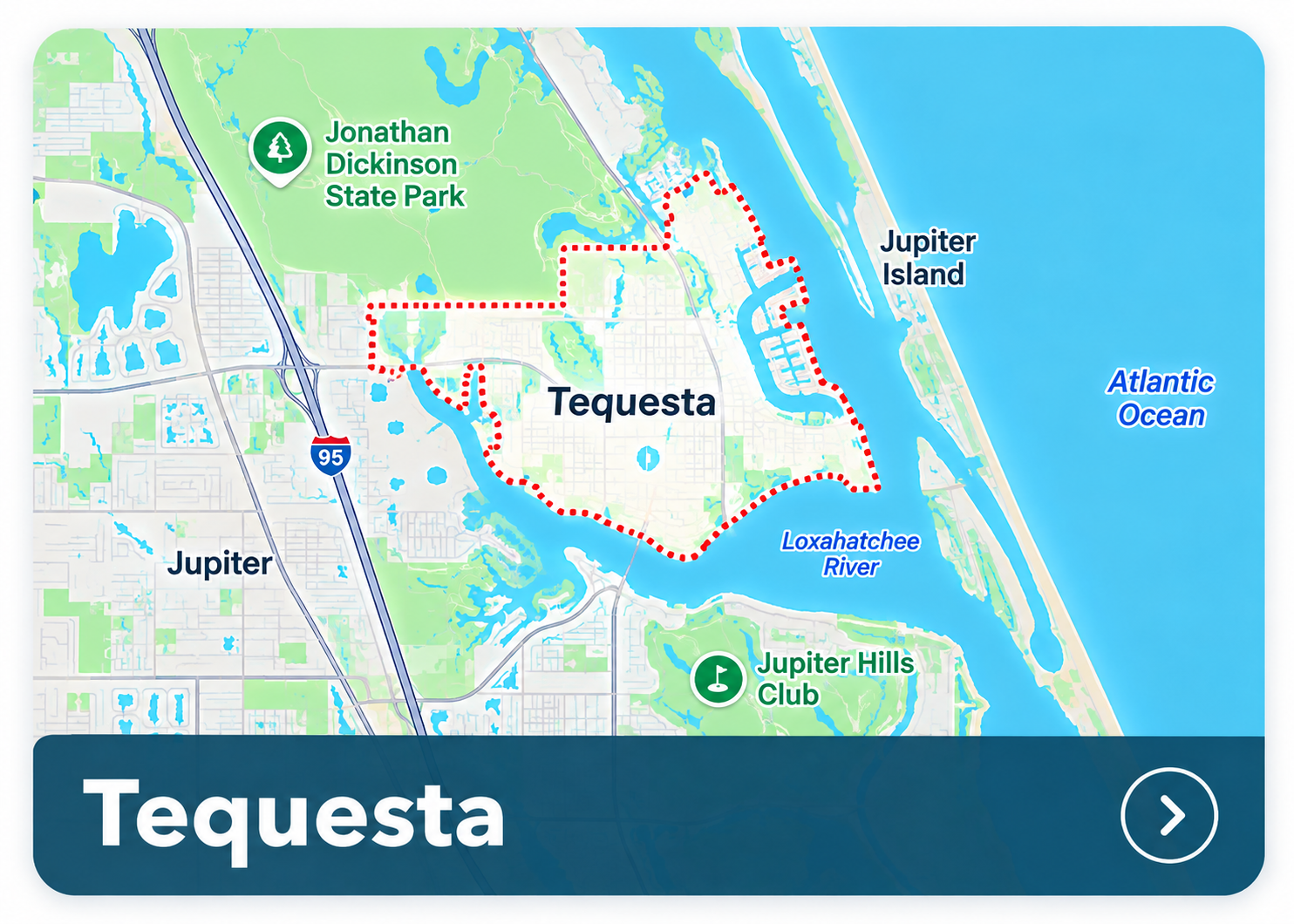 Illustrated area map for Tequesta, Florida